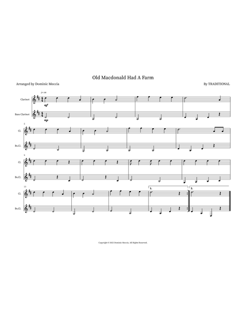 Old Macdonald Had A Farm (Arr. Dominic Meccia) - Traditional (Instrumental Duet)