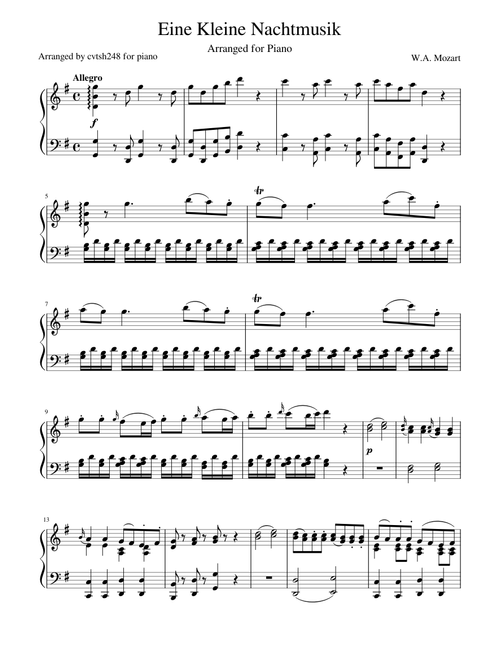 Eine Kleine Nachtmusik (Full First Movement) Piano Arrangement