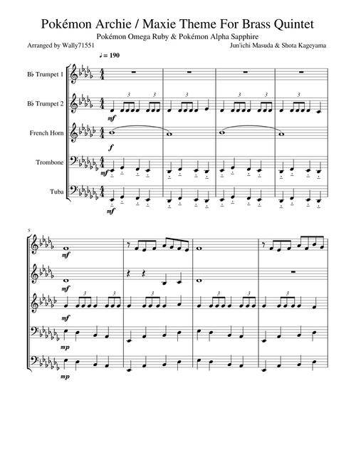 Pokémon Archie / Maxie Theme For Brass Quintet