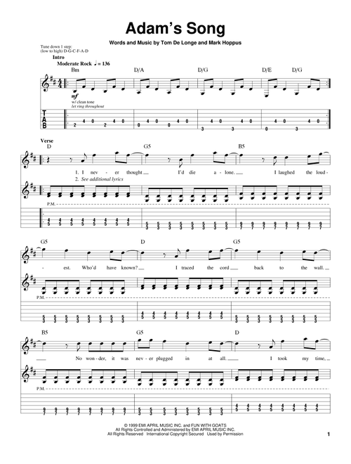 Adam's Song - Blink-182 (Guitar Tab Play-Along)