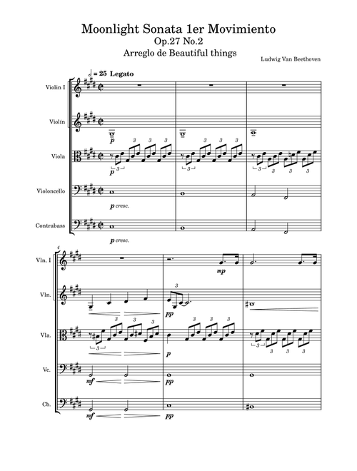 Moonlight Sonata 1er Movimiento Op.27 No.2-Beethoven (Arr. Beautiful things) - Ludwig Van Beethoven (String Quartet)