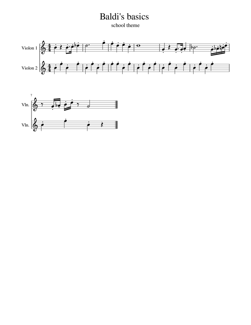 Baldi s basics theme Sheet Music for Violin (String Duet) | MuseScore.com
