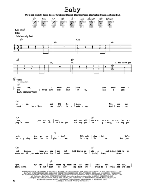 Baby - Justin Bieber featuring Ludacris (Guitar Lead Sheet)