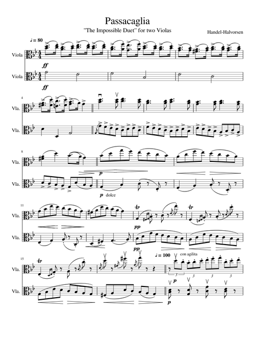 Handel Harvolsen Passacaglia 2 violas simplified