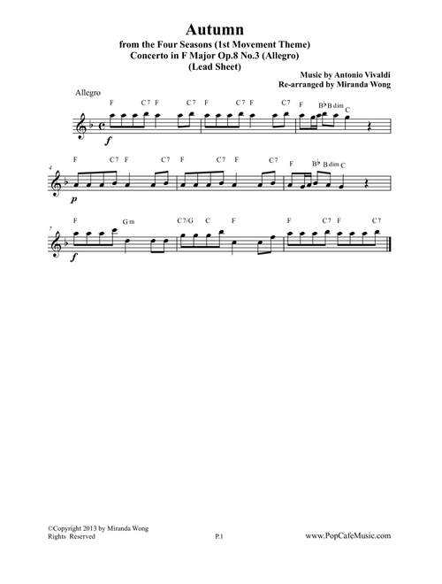 Autumn from Four Seasons - Lead Sheet in F (Arr. Miranda Wong) - Antonio Vivaldi (Small Ensemble)