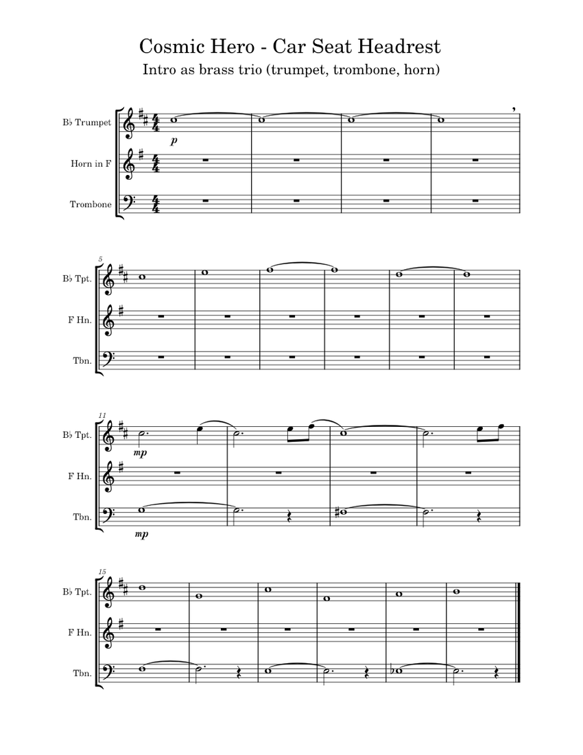 Cosmic Hero Car Seat Headrest Sheet music for Trombone, Trumpet in b