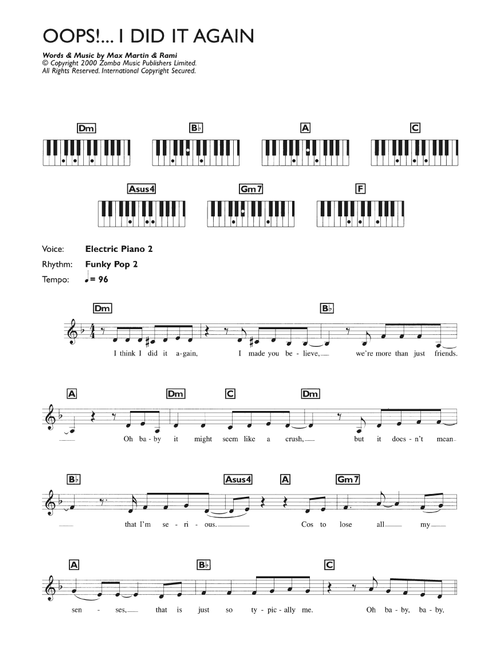 Oops! I Did It Again - Britney Spears (Piano Chords-Lyrics)
