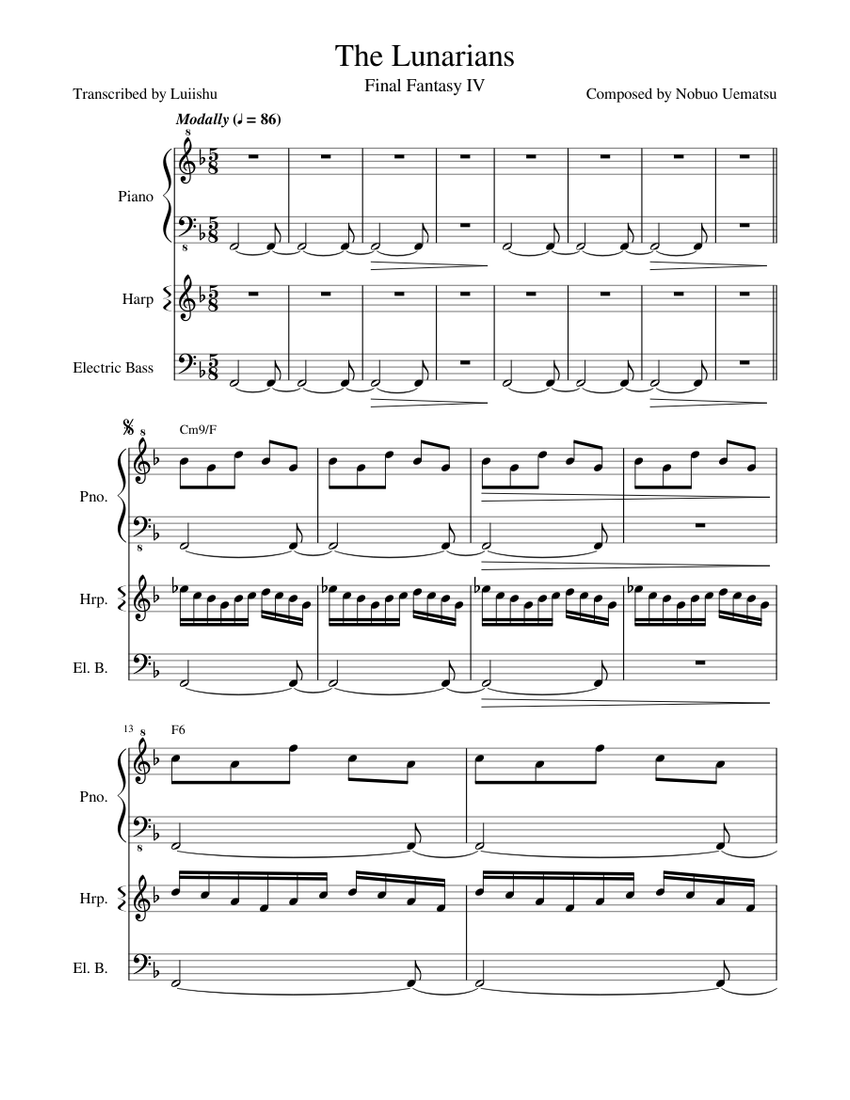 Final Fantasy IV - 41 - The Lunarians (Nobuo Uematsu) Sheet Music