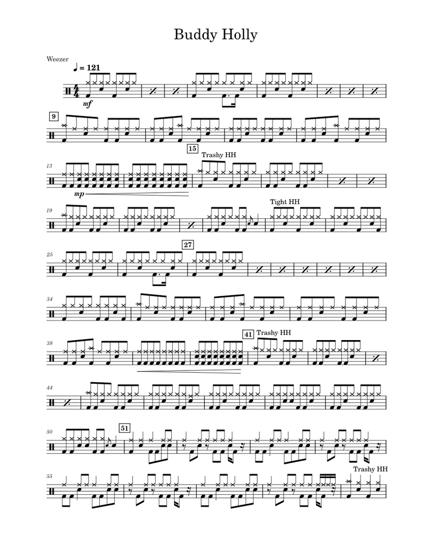 Buddy holly – Weezer for drums Sheet music for Drum group (Solo ...