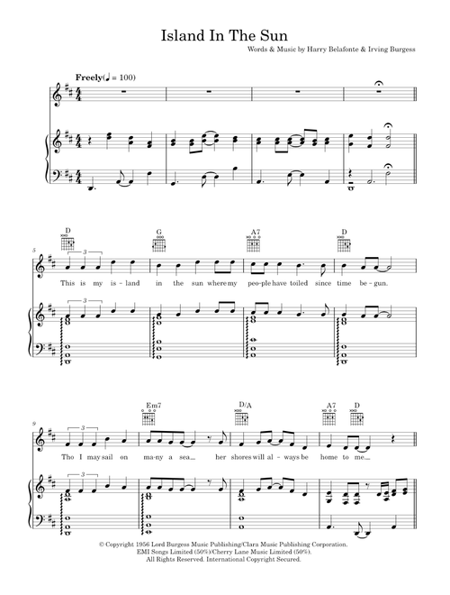 Island in the sun - Harry Belafonte (Piano-Vocal-Guitar (Piano Accompaniment))