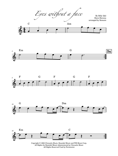 Eyes Without A Face (Arr. Lkmusic) - Billy Idol (Flute Solo)
