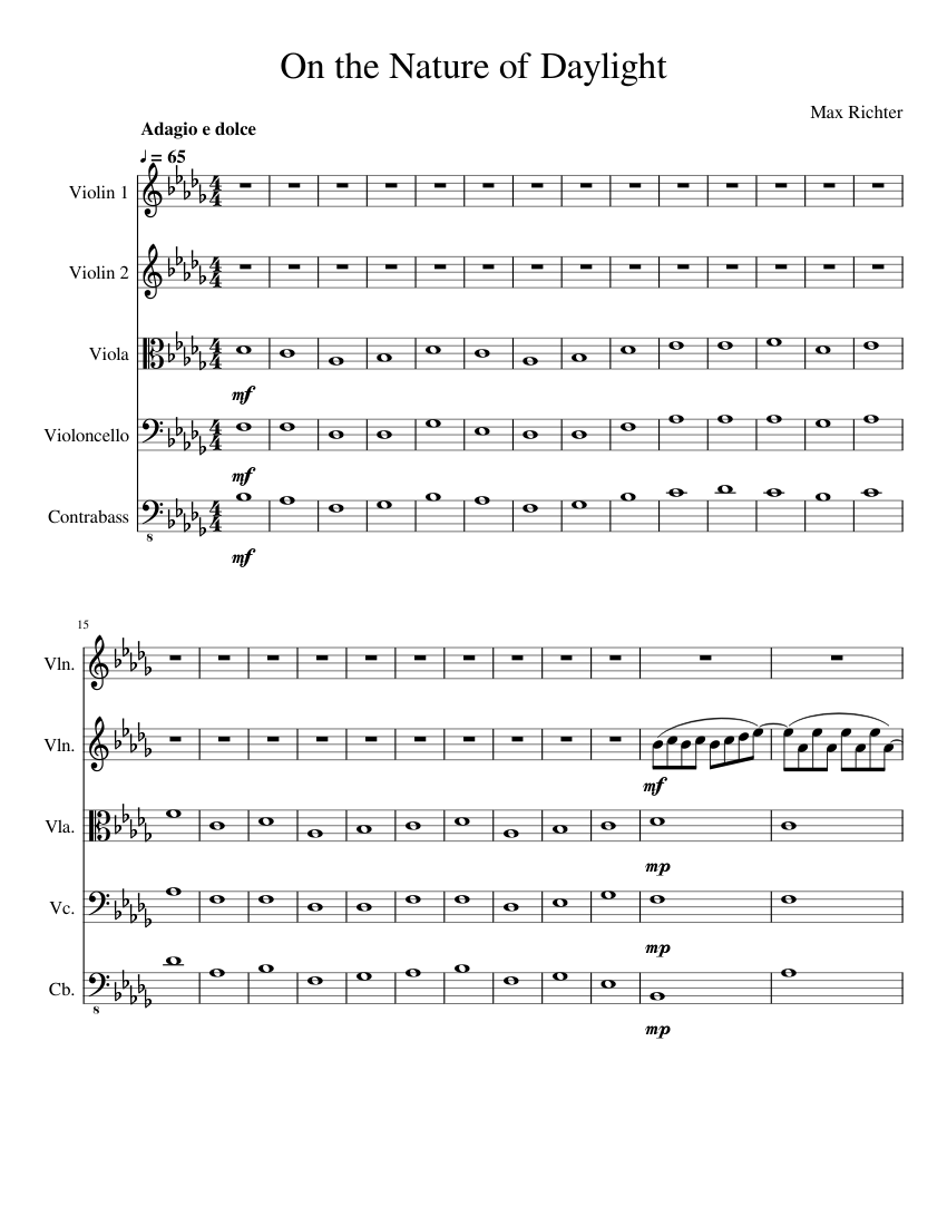 On the Nature of Daylight Sheet Music for Contrabass, Violin