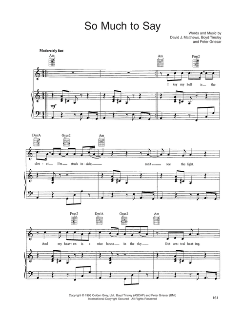 So Much To Say - Dave Matthews Band (Piano-Vocal-Guitar)
