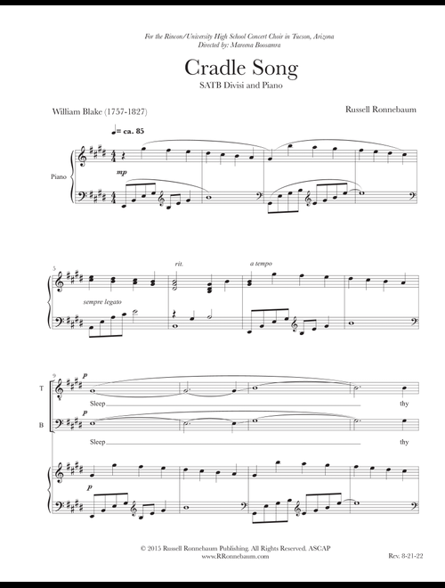 Cradle Song (SATB + Piano) - Russell Ronnebaum (Choral, SATB)