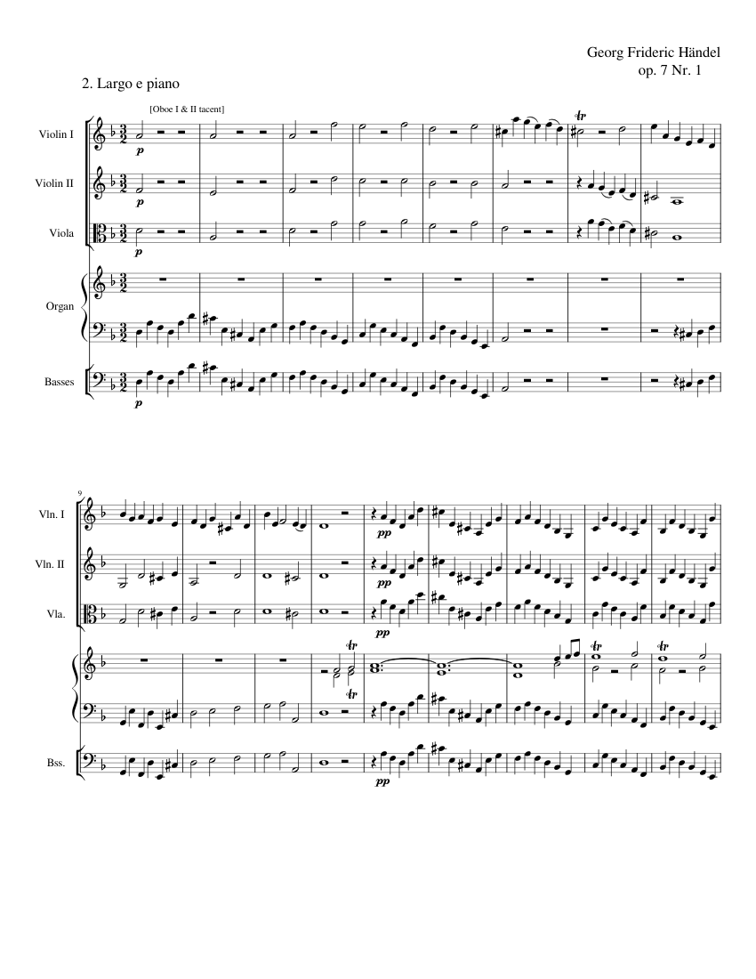Handel - Organ Concerto Op. 7 No. 1, HWV 306: II Sheet Music for