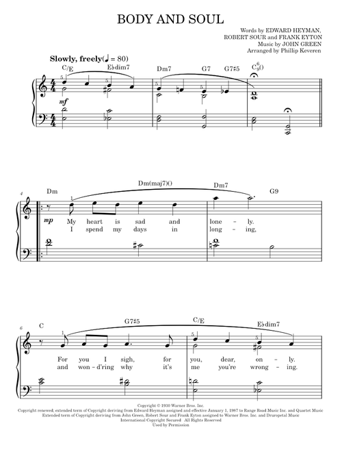 Body And Soul - John Green (Easy Piano)