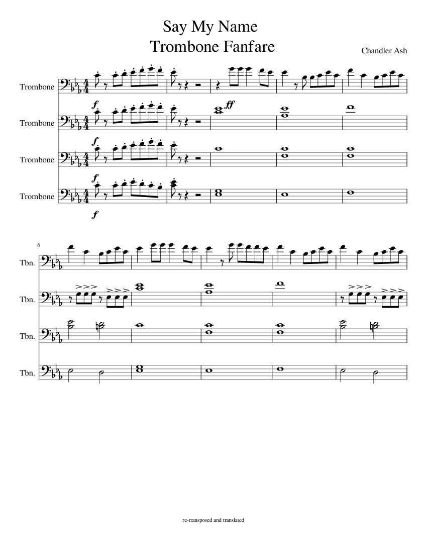 Say My Name trombone fanfare Sheet music for Trombone (Mixed Quartet)