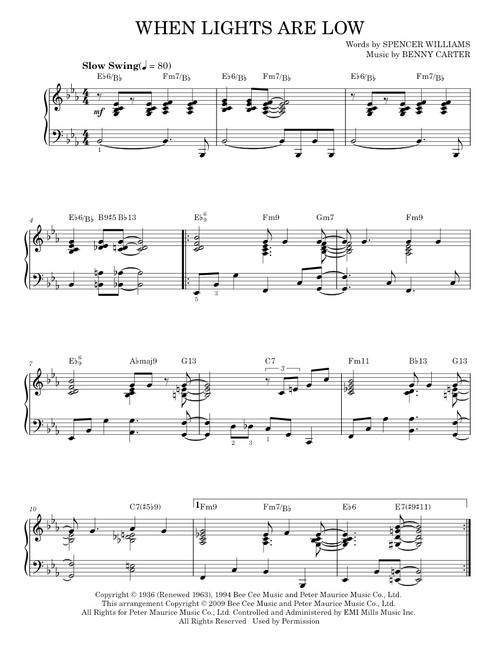When Lights Are Low [Jazz version] (arr. Brent Edstrom) - Benny Carter (Piano Solo)