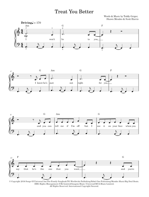 Treat You Better - Shawn Mendes (Piano-Vocal-Guitar (Piano Accompaniment))