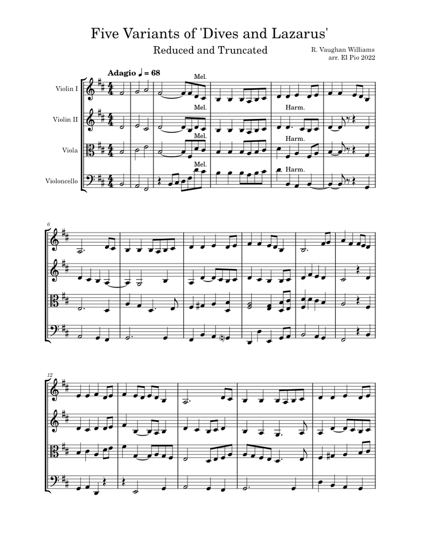 5 Variants of ‘Dives and Lazarus’ – Ralph Vaughan Williams Sheet Music for Violin, Viola, Cello ...
