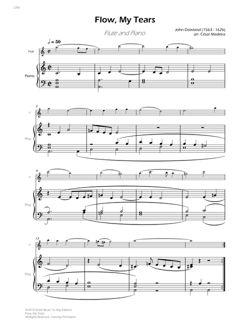 Flow My Tears - Flute and Piano (Full Score) (Arr. César Madeira) - John Dowland (Flute and Piano)