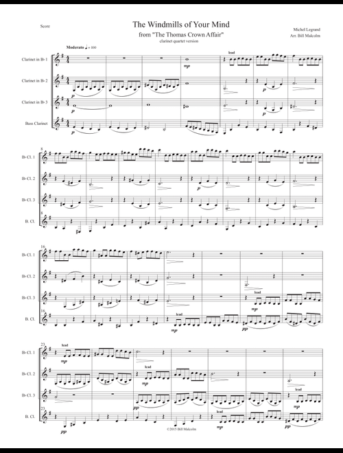 The Windmills Of Your Mind (Arr. Bill Malcolm) - Michel LeGrand (Small Ensemble)