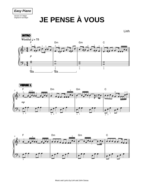 Je pense à vous - Linh (Easy Piano)