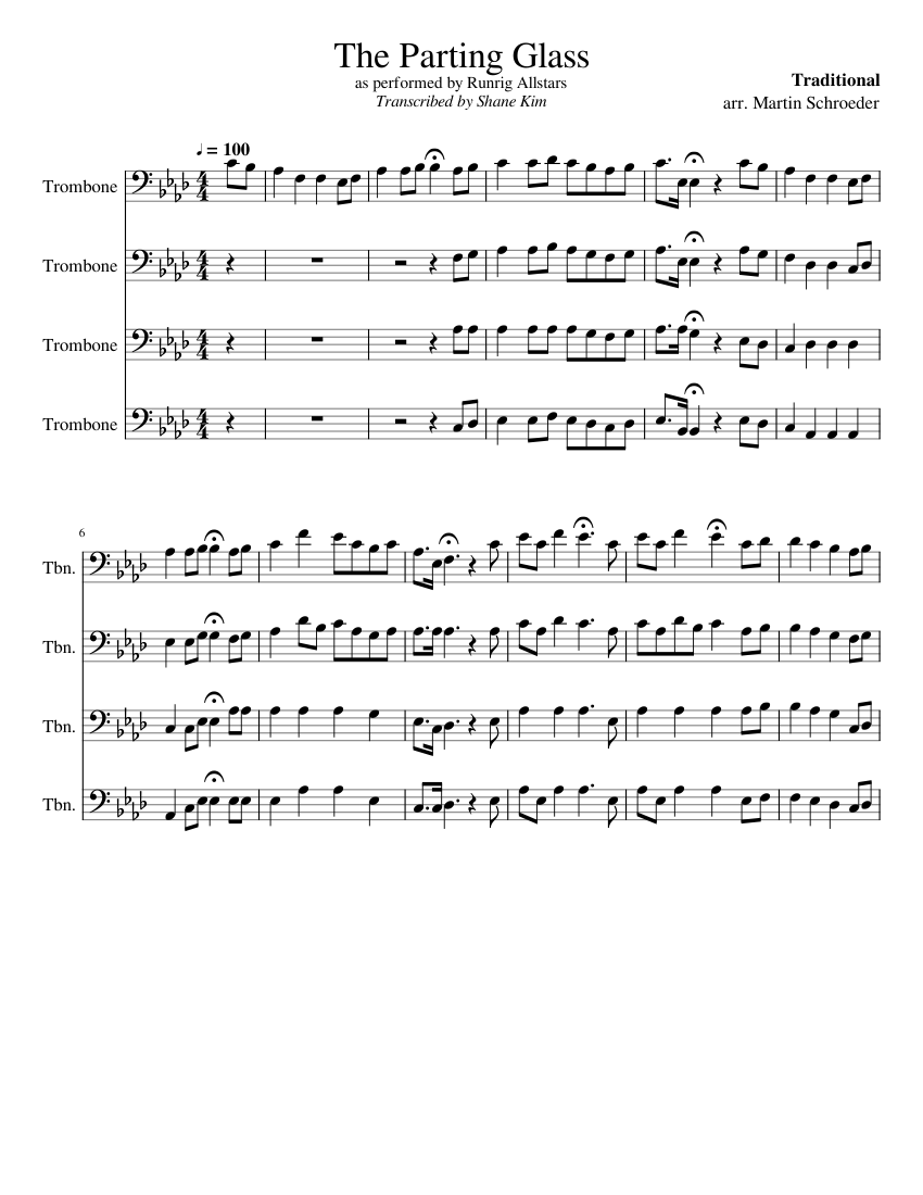 The Parting Glass Trombone Quartet Sheet music for Trombone Brass Quartet Musescore