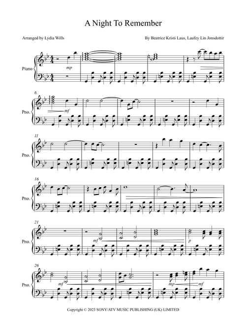 A Night To Remember (Arr. Lydia Wills) - Beabadoobee & Laufey (Piano Solo)