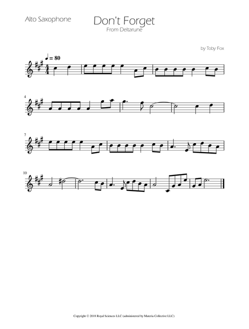 Don't Forget (Arr. Ygor Nunes Silva) - Toby Fox (Alto Sax Solo)