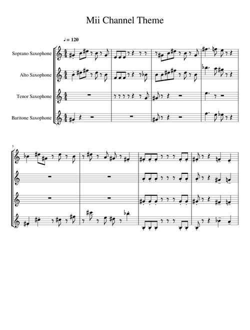Mii Channel Theme for Sax Quartet