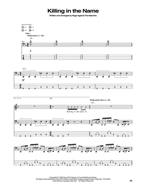 Killing In The Name - Rage Against The Machine (Bass Tab)