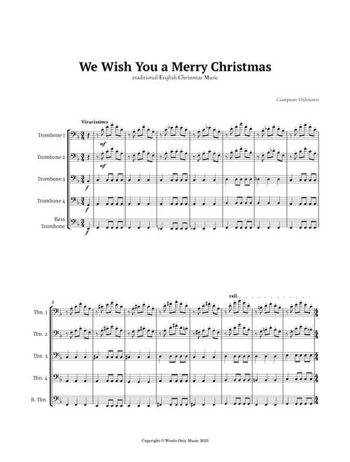 We Wish You a Merry Christmas for Trombone Quintet (Arr. Ander) - Unknown (Brass Ensemble)