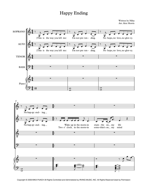 Happy Ending (Arr. Alex Morris) - Mika (Choral, SATB)