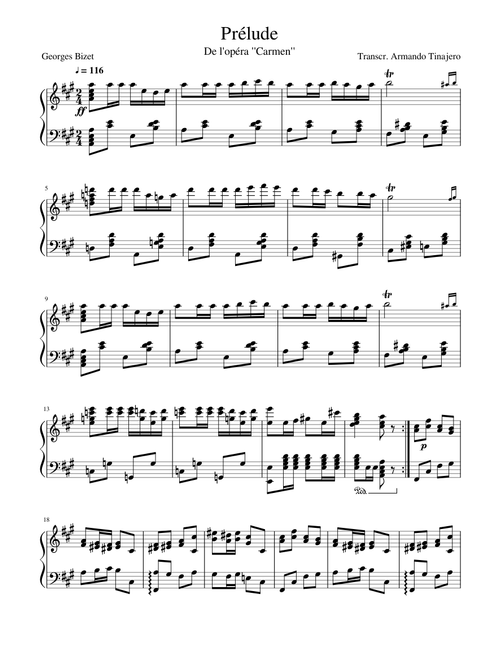 Overture to Carmen for piano solo (By Georges Bizet)