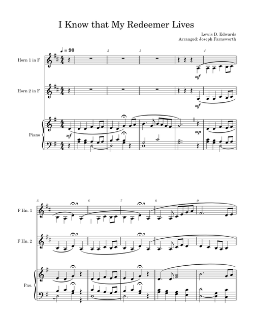 I know that my redeemer lives – LDS Hymns I Know that My Redeemer Lives for piano and 2 french horns