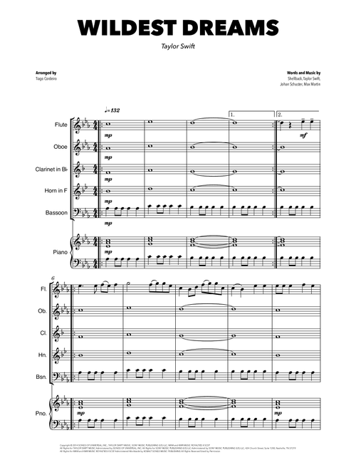 Wildest Dreams (Arr. Tiago Cordeiro) - Taylor Swift (Woodwind Ensemble)