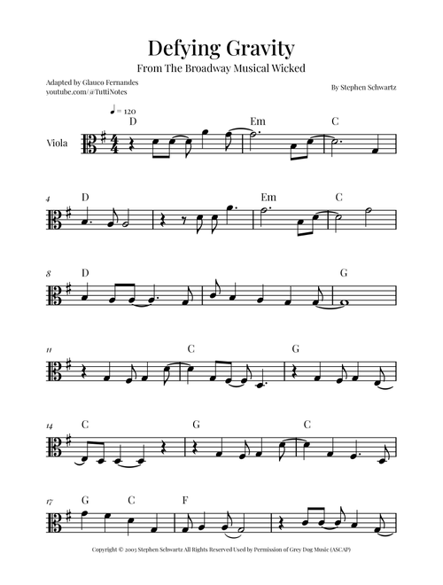 Defying Gravity (Arr. Glauco Fernandes) - Stephen Schwartz (Viola Solo)