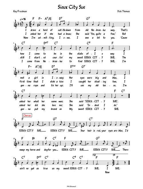 Sioux City Sue (Lead sheet with lyrics )