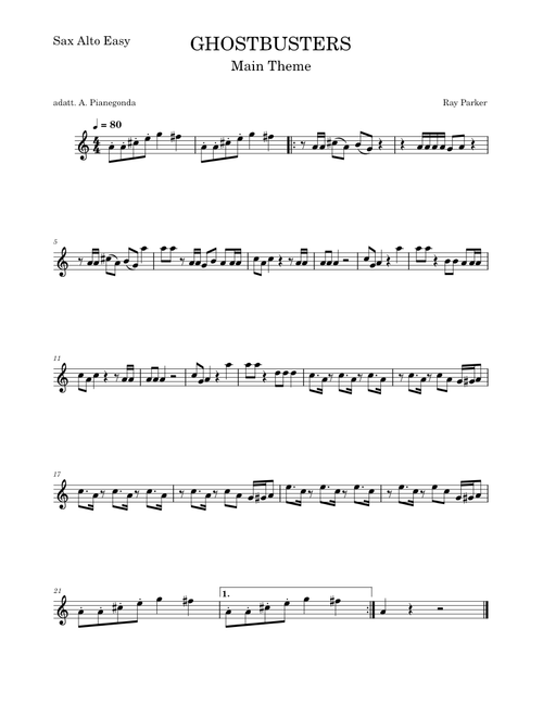 Ghostbusters – Ray Parker Jr. - Alto saxophone easy