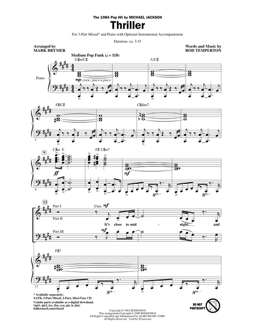 Thriller (Arr. Mark Brymer) - Michael Jackson (Choral, 3-Part Mixed)