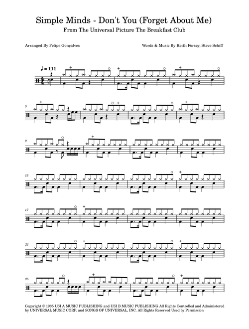 Don't You (Forget About Me) (Arr. The Ninja) - Simple Minds (Drums)