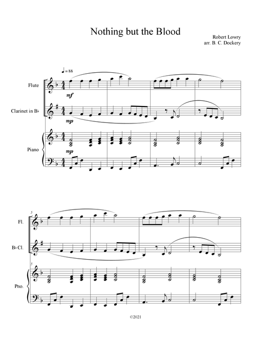 Nothing But the Blood (Flute and Clarinet Duet with Piano Accompaniment) (Arr. B. C. Dockery) - Robert Lowry (Instrumental Duet and Piano)