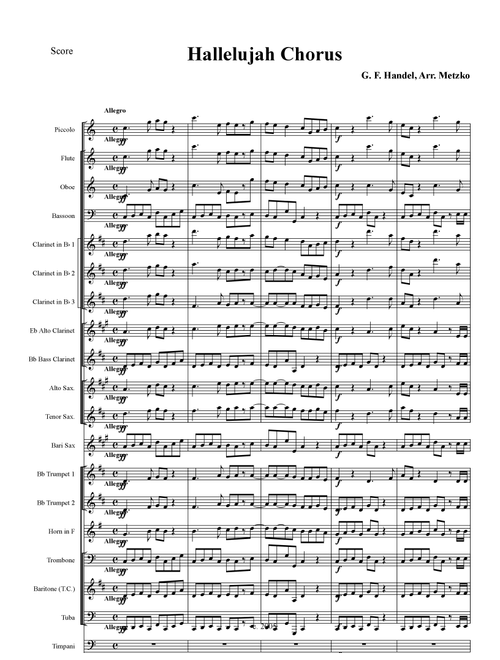 Hallelujah Chorus from the Messiah in new Concert Band arrangement (Arr. Brandyn Metzko) - Georg Frederich Handel (Large Ensemble)