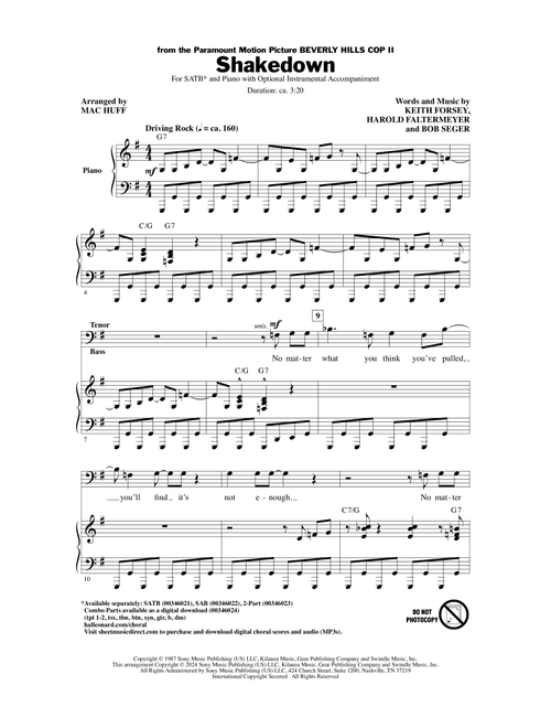 Shakedown (arr. Mac Huff) - Bob Seger (Choral, SATB)