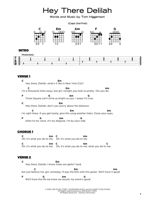 Hey There Delilah - Plain White T's (Really Easy Guitar)