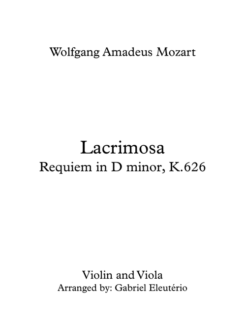 Lacrimosa Requiem in D minor, K.626 (Arr. Gabriel Eleutério) - Wolfgang Amadeus Mozart (Instrumental Duet)