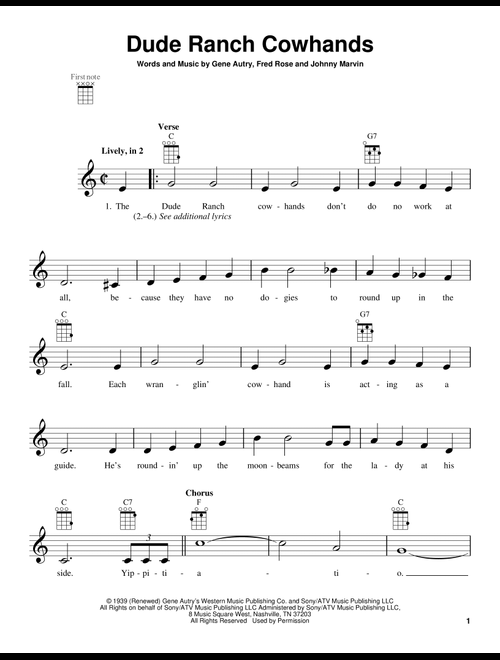 Dude Ranch Cowhands - Gene Autry (Ukulele)