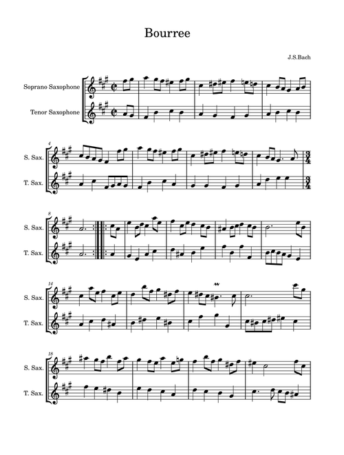 Suite in E minor, BWV 996 (Bach, Johann Sebastian) for soprano and tenor saxophone (Arr. Kin Leung) - J.S.BACH (Instrumental Duet)