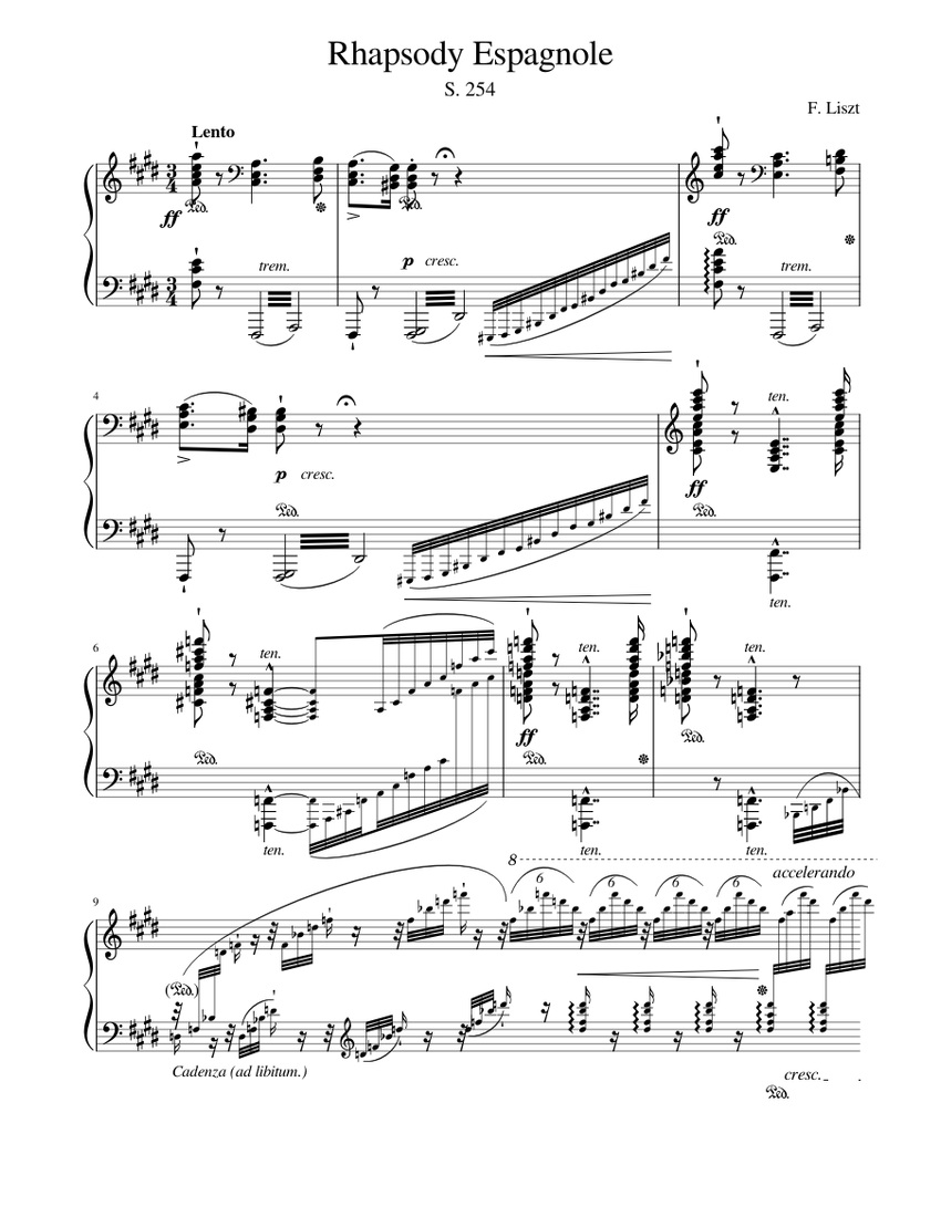 Rhapsody espagnole S. 254 – Franz Liszt Sheet Music for Piano